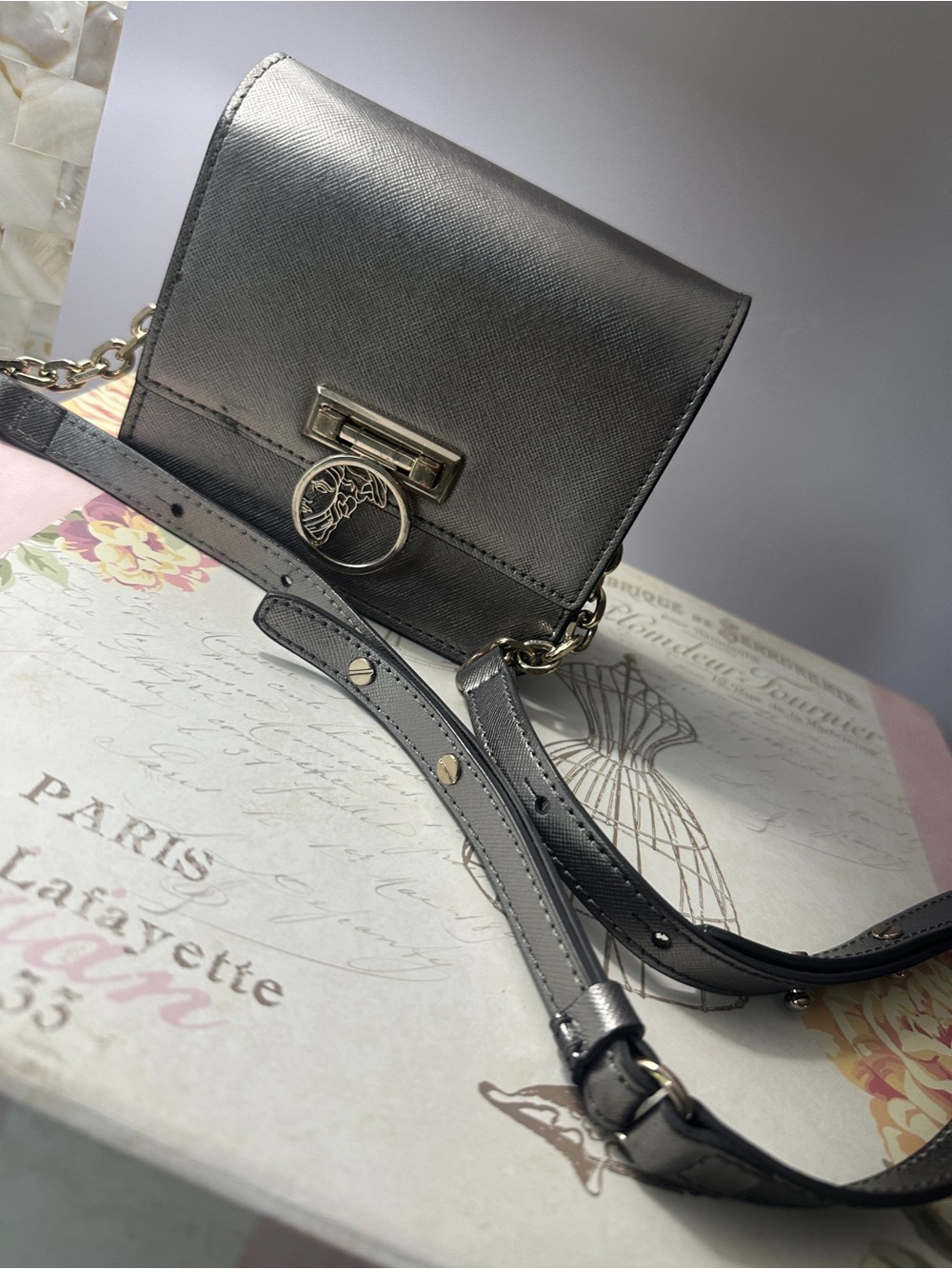 Authentic VERSACE mini metallic bag. Leather